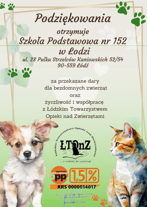 plakat z podziekowaniem ze schroniska