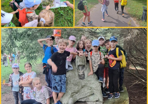 Dzieci idą z mapą i szukają kamiennego strażnika