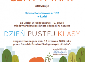 certyfikat za dzień pustej klasy