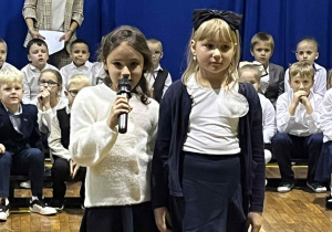 uczniowie występują na sali gimnastycznej