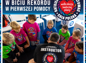 plakat Bierzemy udział w biciu rekordu w pierwszej pomocy