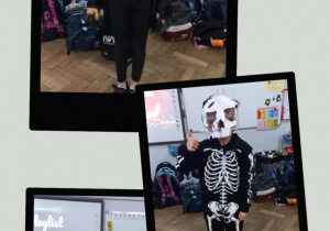 Uczniowie w przebraniach hallweenowych